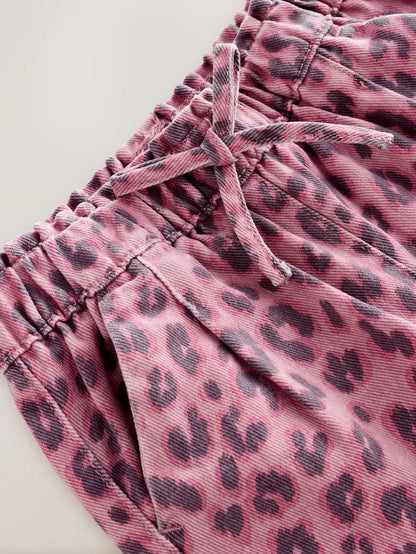 |Girl| Calça Jeans Rosa Com Estampa Animal Print Na Cintura (3 meses a 7 anos)