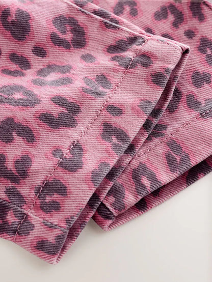 |Girl| Calça Jeans Rosa Com Estampa Animal Print Na Cintura (3 meses a 7 anos)