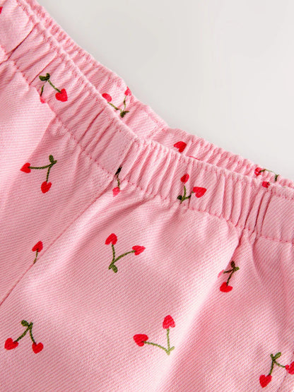 |Girl| Calça Estampada Com Cereja Rosa (3 meses a 7 anos)