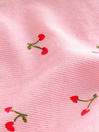 |Girl| Calça Estampada Com Cereja Rosa (3 meses a 7 anos)