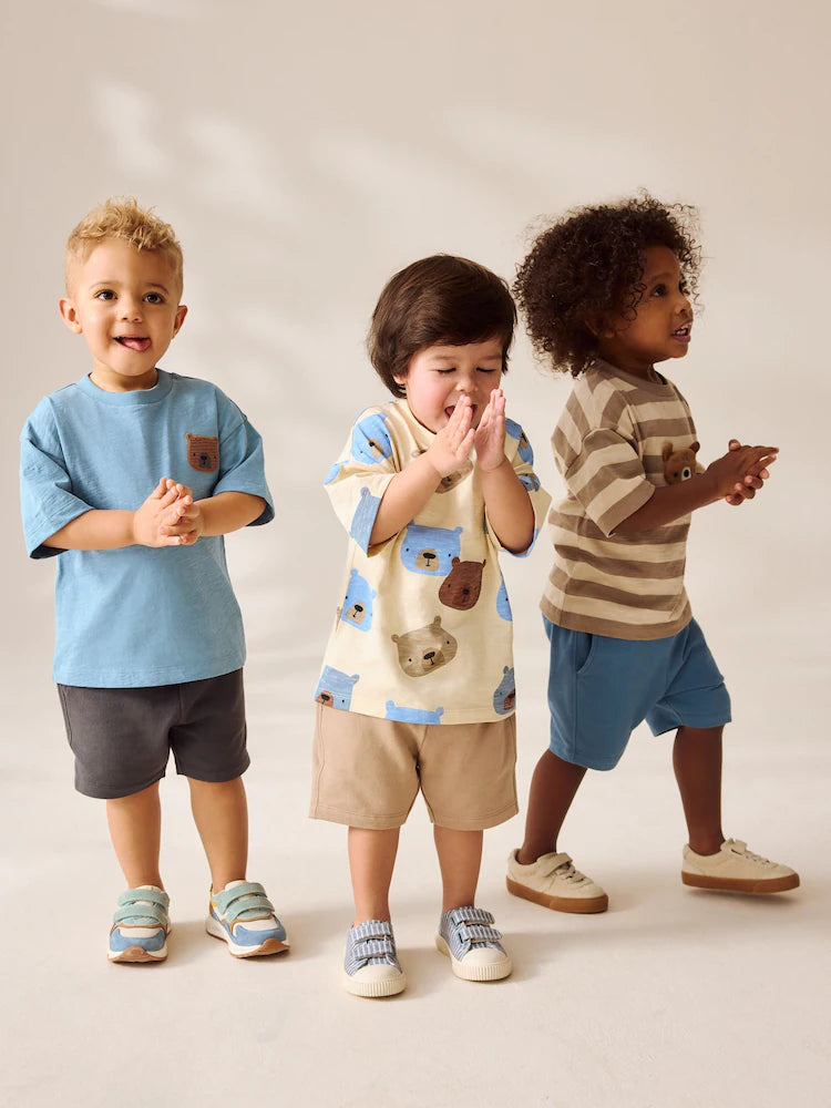 |Boy| Conjunto De Camisetas e Shorts De Manga Curta 100% Algodão Com Acolchoamento Neutro, pacote com 3 (3 meses a 7 anos)