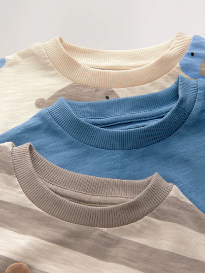 |Boy| Conjunto De Camisetas e Shorts De Manga Curta 100% Algodão Com Acolchoamento Neutro, pacote com 3 (3 meses a 7 anos)