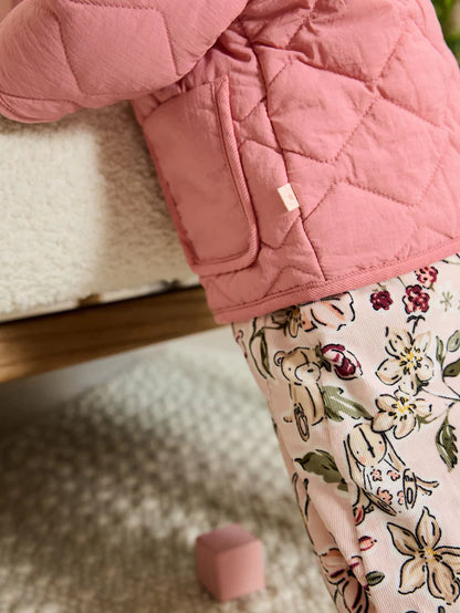 |BabyGirl| Jaqueta Leve Acolchoada De Nylon Rosa Para Bebê (0 meses a 2 anos)