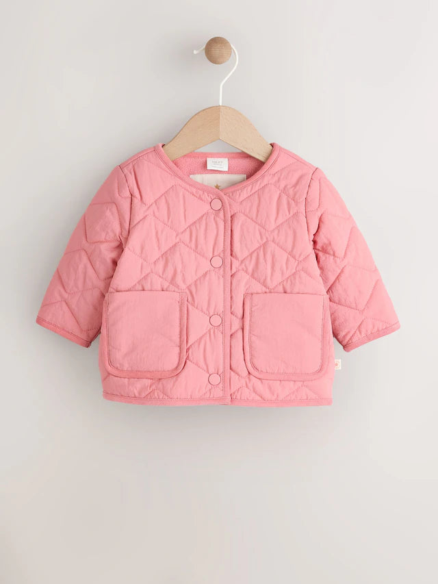 |BabyGirl| Jaqueta Leve Acolchoada De Nylon Rosa Para Bebê (0 meses a 2 anos)