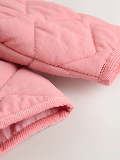 |BabyGirl| Jaqueta Leve Acolchoada De Nylon Rosa Para Bebê (0 meses a 2 anos)