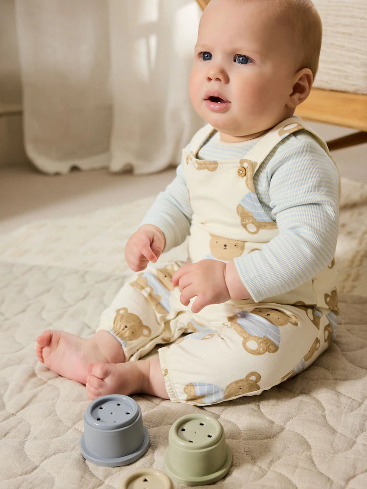 |BabyBoy| Conjunto De Macacão e Macacão De Malha Com Estampa De Urso Azul Para Bebê (0 meses a 2 anos)