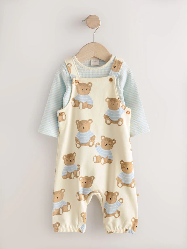 |BabyBoy| Conjunto De Macacão e Macacão De Malha Com Estampa De Urso Azul Para Bebê (0 meses a 2 anos)