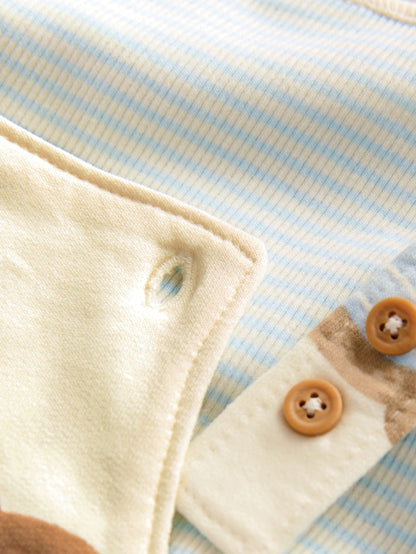 |BabyBoy| Conjunto De Macacão e Macacão De Malha Com Estampa De Urso Azul Para Bebê (0 meses a 2 anos)