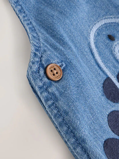 |BabyBoy| Conjunto De Macacão e Macacão Jeans Azul Dinossauro Para Bebê (0 meses a 2 anos)