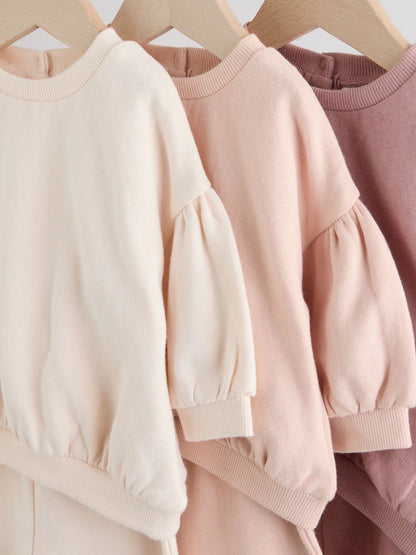 |BabyGirl| Conjunto De 6 Peças De Moletom e Calça Jogger Creme/Rosa Para Bebê (0 meses a 2 anos)