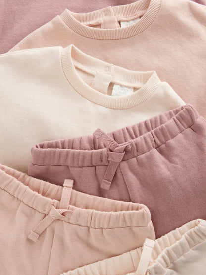 |BabyGirl| Conjunto De 6 Peças De Moletom e Calça Jogger Creme/Rosa Para Bebê (0 meses a 2 anos)