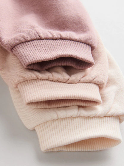 |BabyGirl| Conjunto De 6 Peças De Moletom e Calça Jogger Creme/Rosa Para Bebê (0 meses a 2 anos)