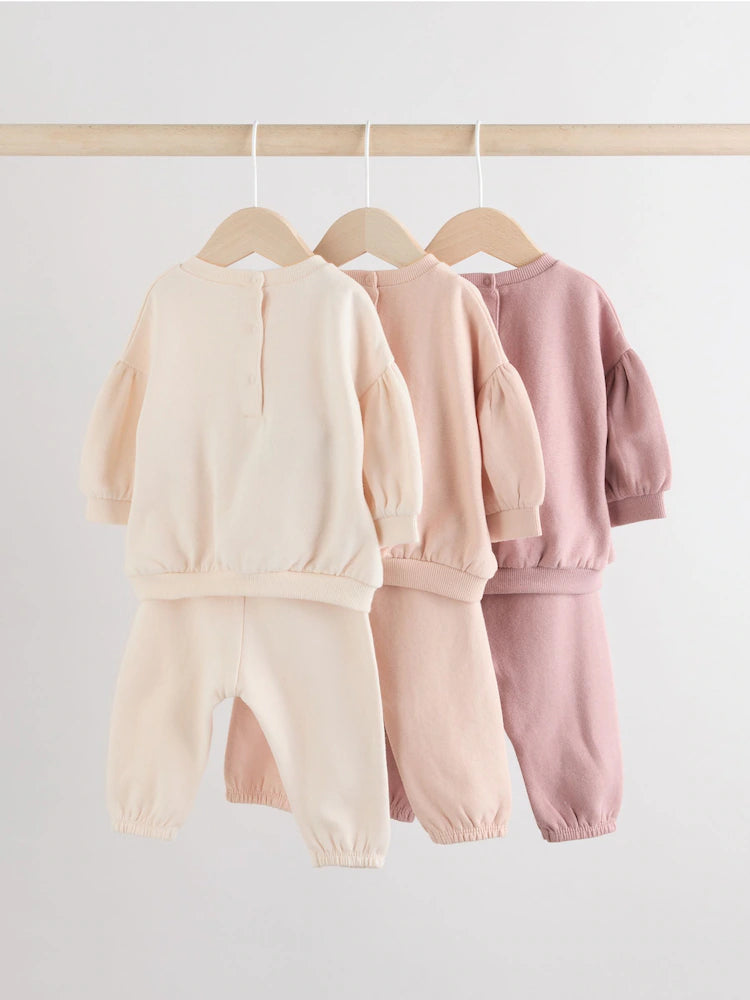 |BabyGirl| Conjunto De 6 Peças De Moletom e Calça Jogger Creme/Rosa Para Bebê (0 meses a 2 anos)