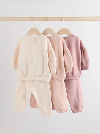 |BabyGirl| Conjunto De 6 Peças De Moletom e Calça Jogger Creme/Rosa Para Bebê (0 meses a 2 anos)
