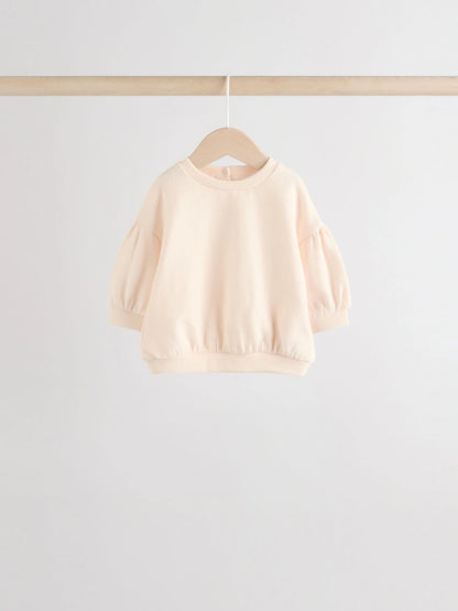 |BabyGirl| Conjunto De 6 Peças De Moletom e Calça Jogger Creme/Rosa Para Bebê (0 meses a 2 anos)