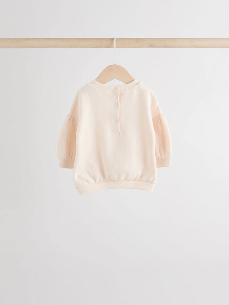 |BabyGirl| Conjunto De 6 Peças De Moletom e Calça Jogger Creme/Rosa Para Bebê (0 meses a 2 anos)