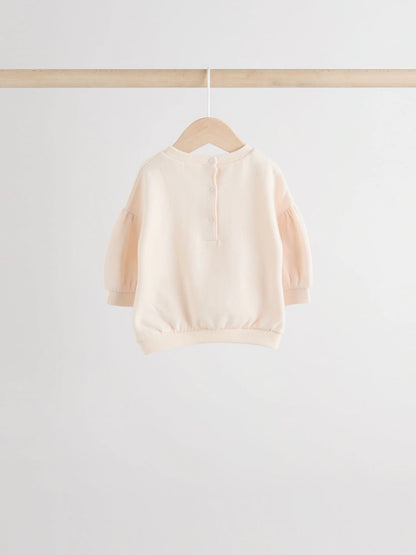 |BabyGirl| Conjunto De 6 Peças De Moletom e Calça Jogger Creme/Rosa Para Bebê (0 meses a 2 anos)