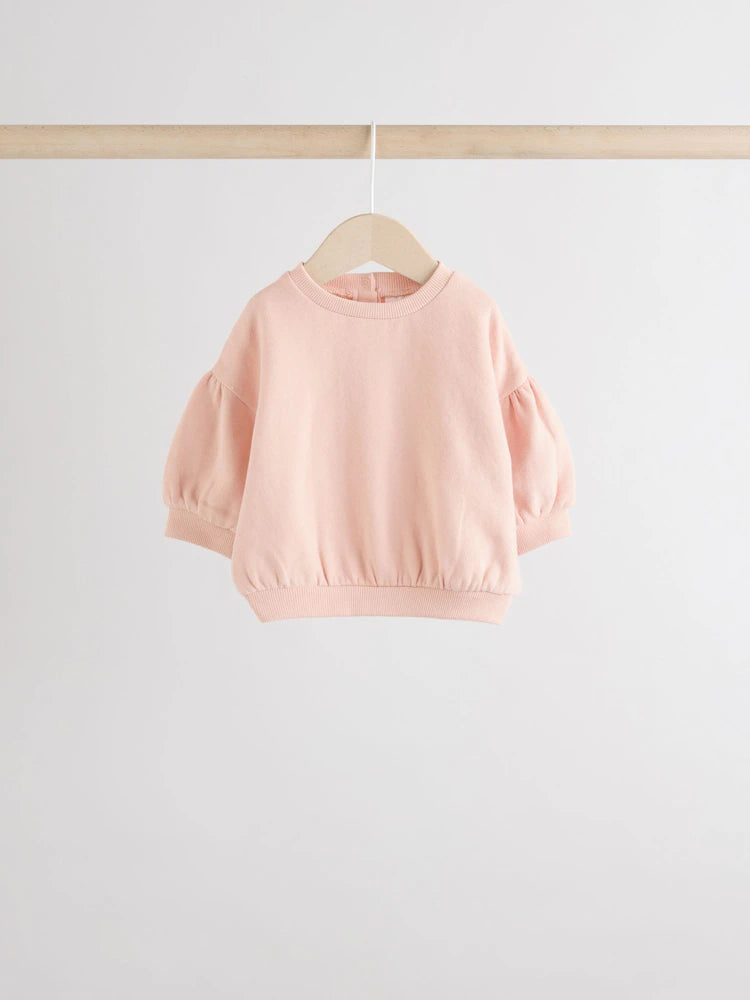 |BabyGirl| Conjunto De 6 Peças De Moletom e Calça Jogger Creme/Rosa Para Bebê (0 meses a 2 anos)