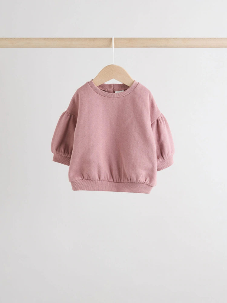 |BabyGirl| Conjunto De 6 Peças De Moletom e Calça Jogger Creme/Rosa Para Bebê (0 meses a 2 anos)