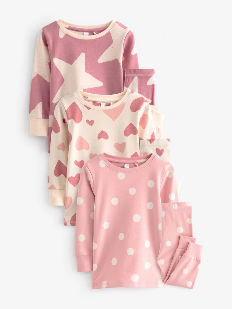 |BigGirl| Pacote Com 3 Pijamas Snuggle Com Estampa De Estrelas Rosa/Branco (12 meses a 12 anos)