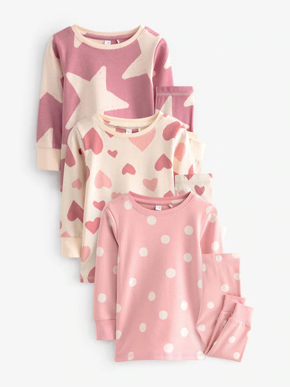 |BigGirl| Pacote Com 3 Pijamas Snuggle Com Estampa De Estrelas Rosa/Branco (12 meses a 12 anos)