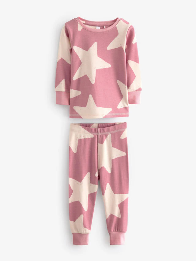|BigGirl| Pacote Com 3 Pijamas Snuggle Com Estampa De Estrelas Rosa/Branco (12 meses a 12 anos)