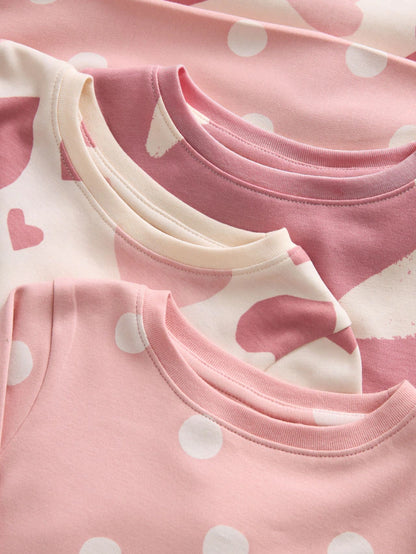 |BigGirl| Pacote Com 3 Pijamas Snuggle Com Estampa De Estrelas Rosa/Branco (12 meses a 12 anos)