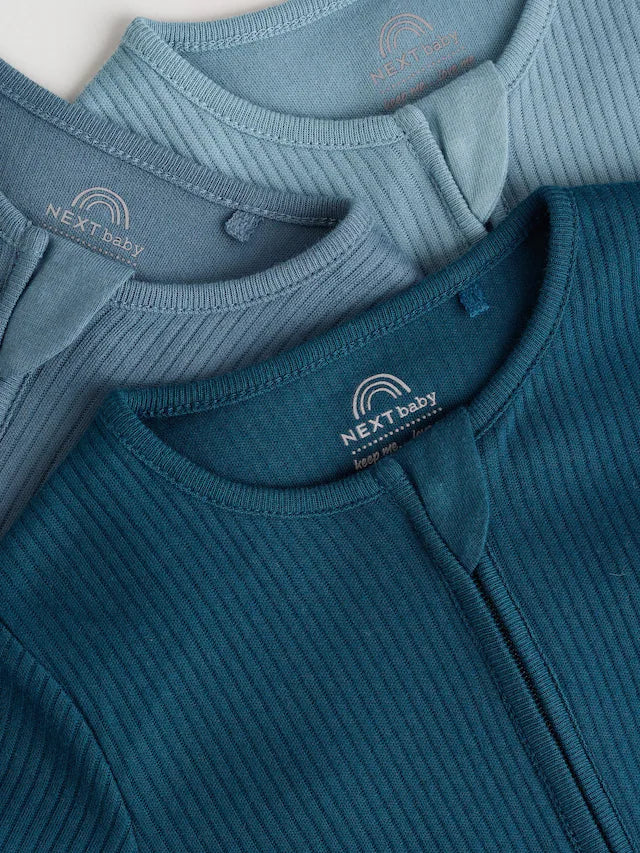 |BabyBoy| Pacote Com 3 Macacões Azuis Para Bebês Com Zíper Bidirecional (0 a 2 anos)