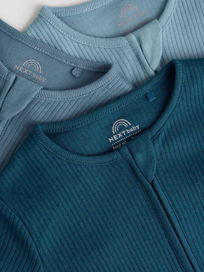 |BabyBoy| Pacote Com 3 Macacões Azuis Para Bebês Com Zíper Bidirecional (0 a 2 anos)