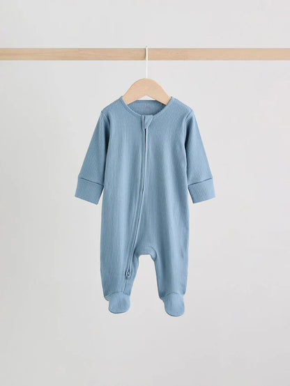 |BabyBoy| Pacote Com 3 Macacões Azuis Para Bebês Com Zíper Bidirecional (0 a 2 anos)