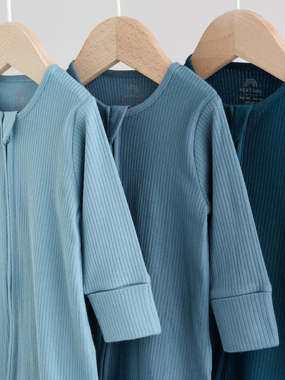 |BabyBoy| Pacote Com 3 Macacões Azuis Para Bebês Com Zíper Bidirecional (0 a 2 anos)