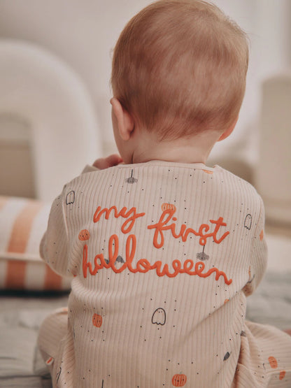 |BabyBoy| Macacão De Dormir Sem Pé Ecru Baby My First Halloween Com Zíper Bidirecional (0-18 meses)