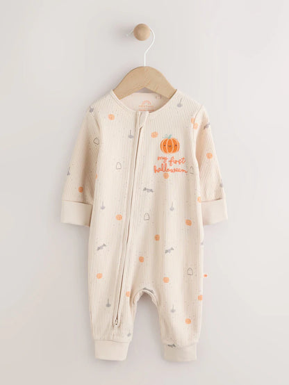 |BabyBoy| Macacão De Dormir Sem Pé Ecru Baby My First Halloween Com Zíper Bidirecional (0-18 meses)