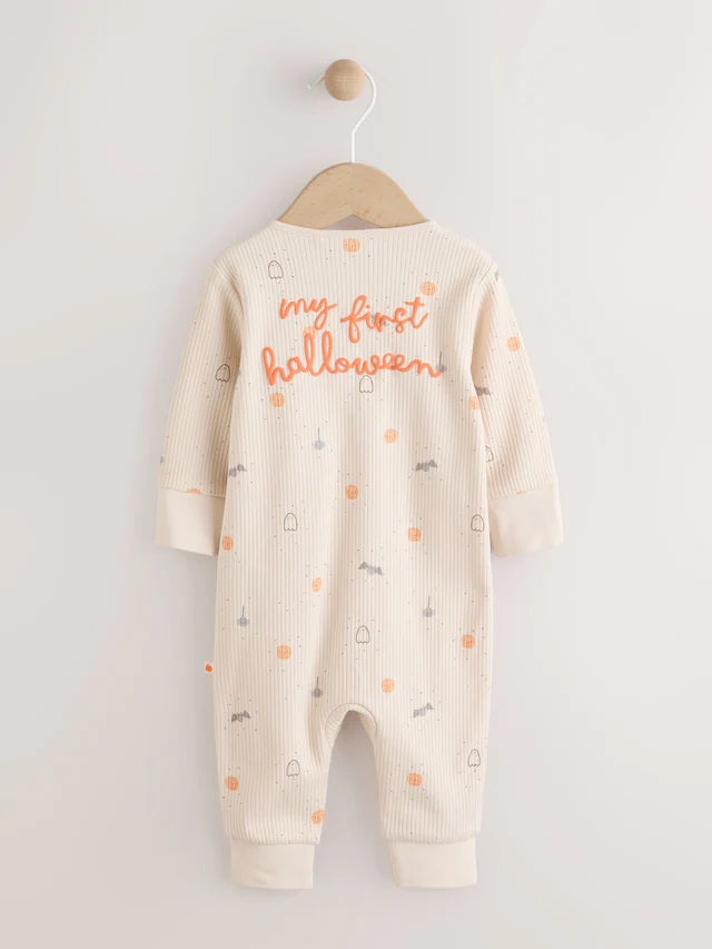 |BabyBoy| Macacão De Dormir Sem Pé Ecru Baby My First Halloween Com Zíper Bidirecional (0-18 meses)