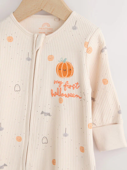 |BabyBoy| Macacão De Dormir Sem Pé Ecru Baby My First Halloween Com Zíper Bidirecional (0-18 meses)