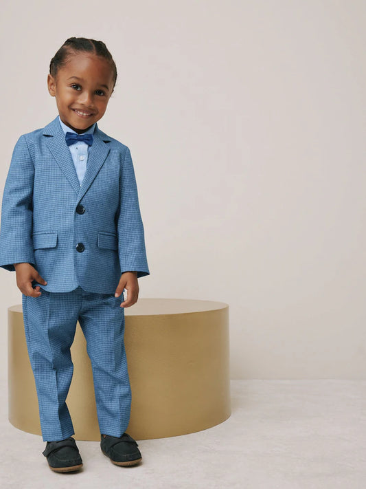 |Boy| Conjunto De Blazer Xadrez Marrom, Camisa, Calça e Gravata Borboleta (3 meses a 9 anos)