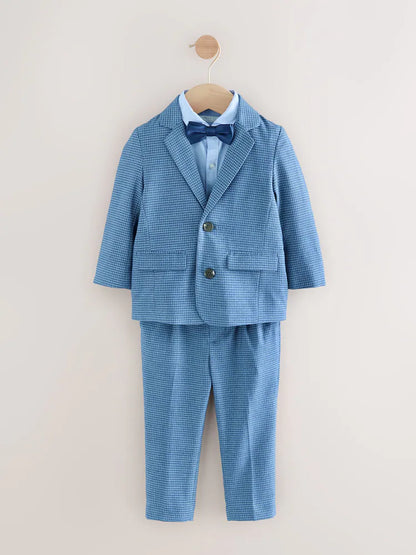 |Boy| Conjunto De Blazer Xadrez Marrom, Camisa, Calça e Gravata Borboleta (3 meses a 9 anos)