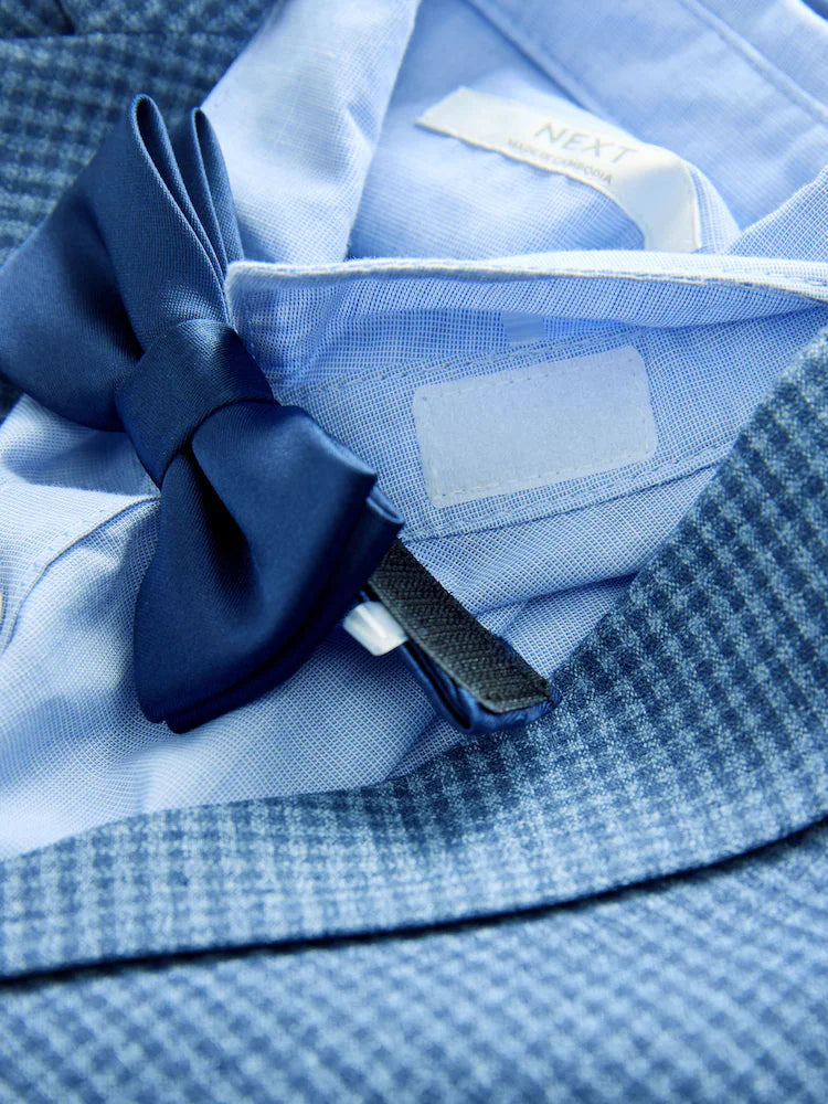 |Boy| Conjunto De Blazer Xadrez Marrom, Camisa, Calça e Gravata Borboleta (3 meses a 9 anos)