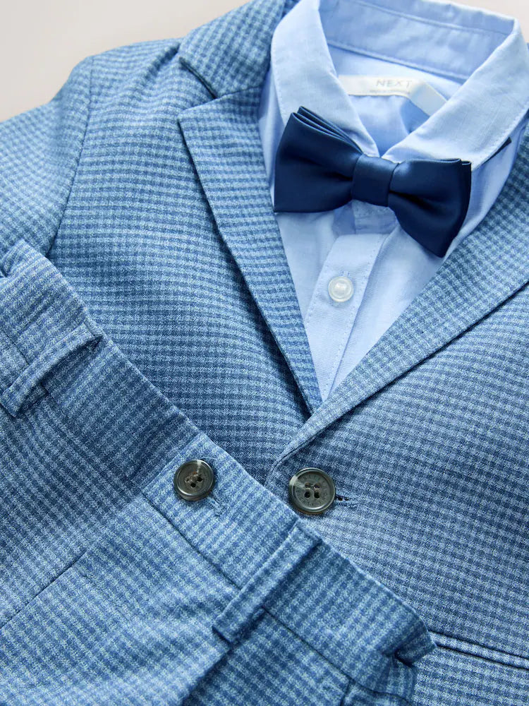 |Boy| Conjunto De Blazer Xadrez Marrom, Camisa, Calça e Gravata Borboleta (3 meses a 9 anos)