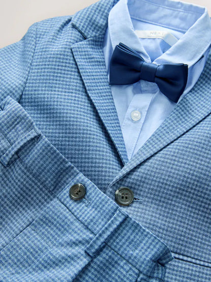 |Boy| Conjunto De Blazer Xadrez Marrom, Camisa, Calça e Gravata Borboleta (3 meses a 9 anos)