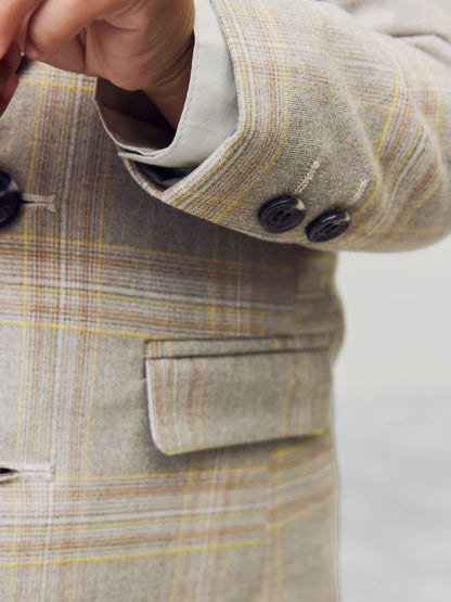 |Boy| Conjunto De Blazer Xadrez Marrom, Camisa, Calça e Gravata Borboleta (3 meses a 9 anos)