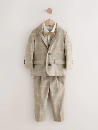 |Boy| Conjunto De Blazer Xadrez Marrom, Camisa, Calça e Gravata Borboleta (3 meses a 9 anos)