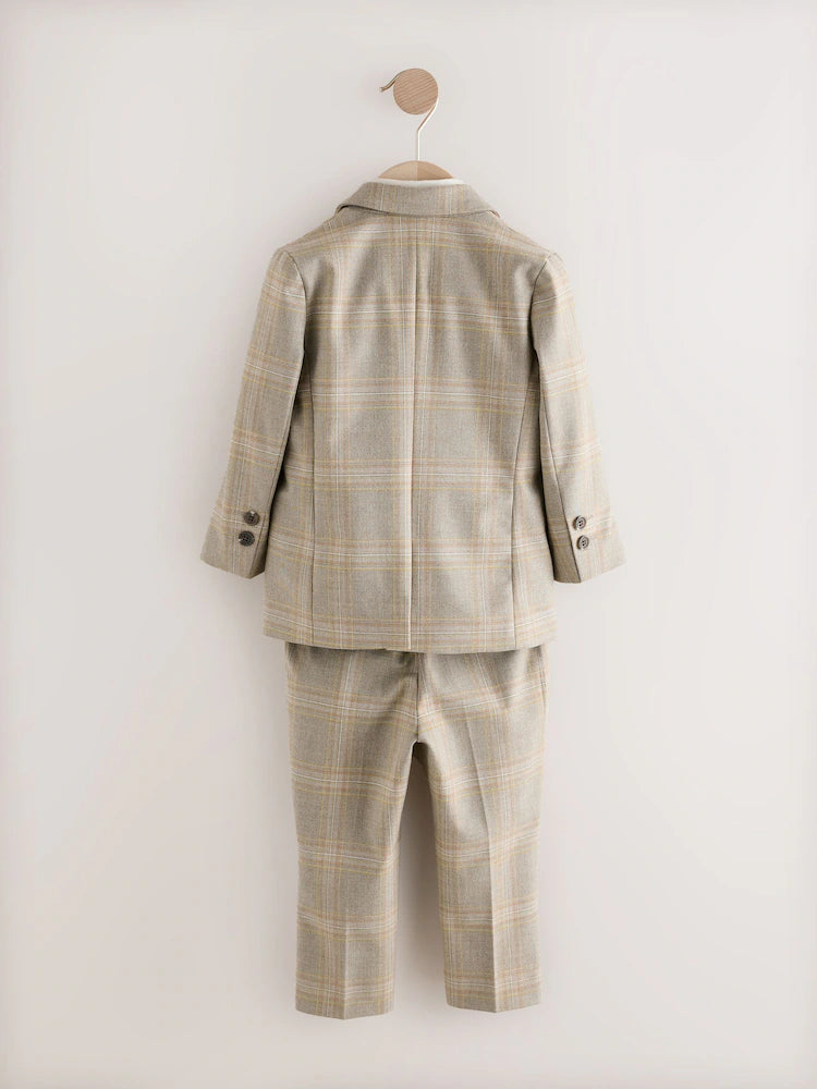 |Boy| Conjunto De Blazer Xadrez Marrom, Camisa, Calça e Gravata Borboleta (3 meses a 9 anos)