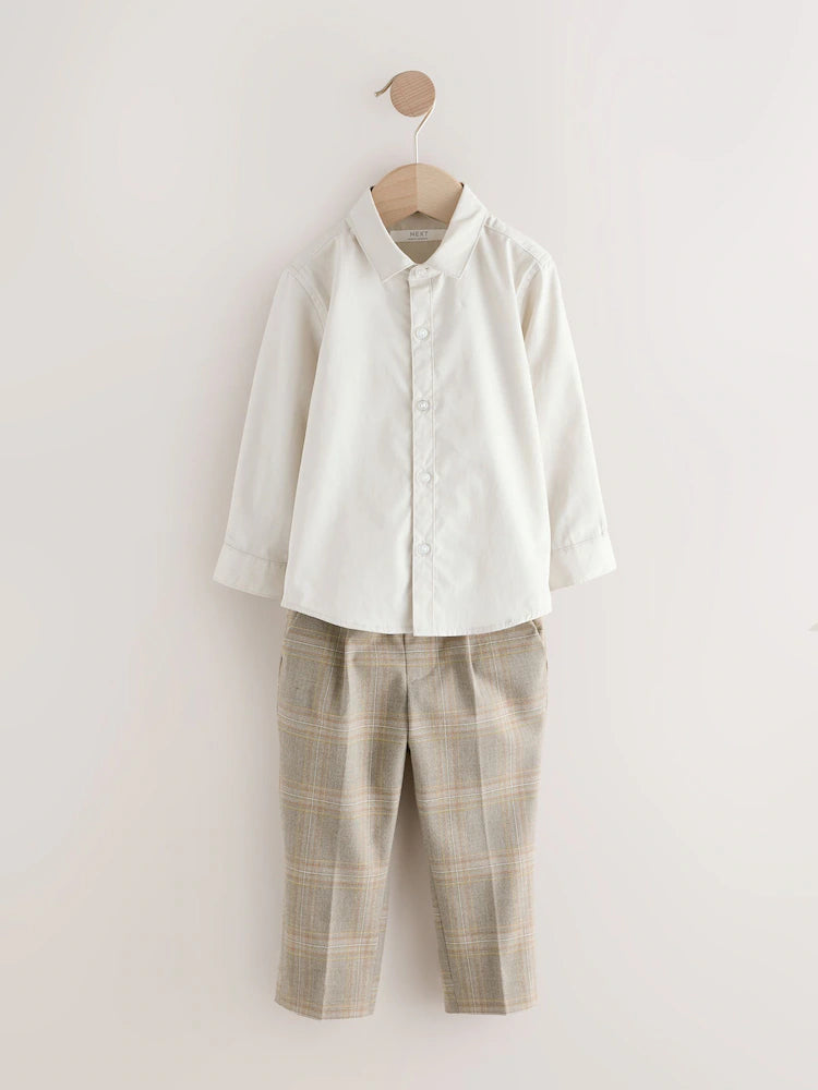 |Boy| Conjunto De Blazer Xadrez Marrom, Camisa, Calça e Gravata Borboleta (3 meses a 9 anos)