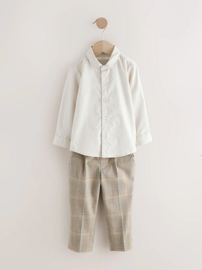 |Boy| Conjunto De Blazer Xadrez Marrom, Camisa, Calça e Gravata Borboleta (3 meses a 9 anos)