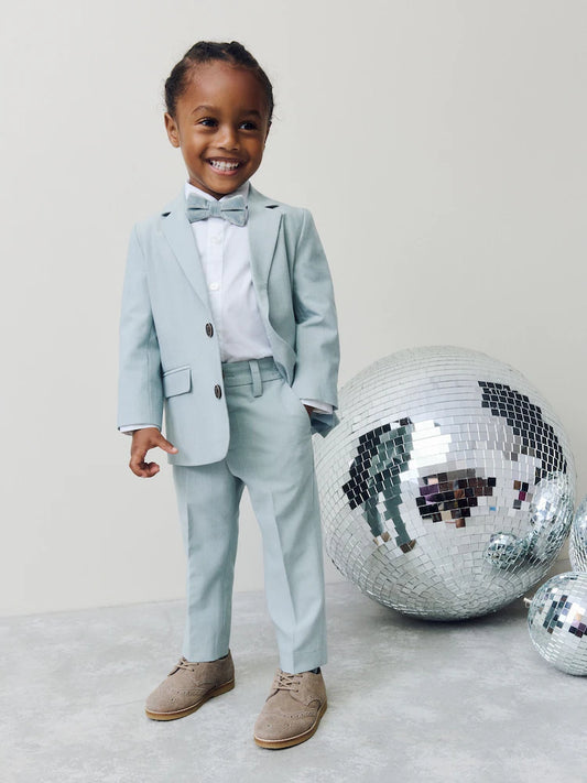 |Girl| Conjunto De Blazer Azul, Camisa, Calça e Gravata Borboleta (3 meses a 9 anos)