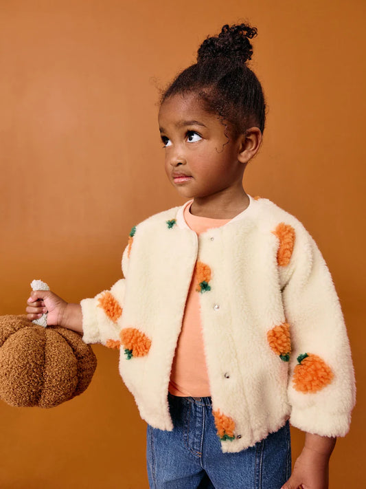 |Girl| Jaqueta Bomber De Fleece Borg Da Cream Pumpkin (3 meses a 8 anos)
