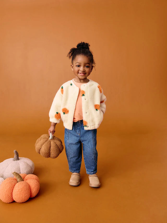 |Girl| Jaqueta Bomber De Fleece Borg Da Cream Pumpkin (3 meses a 8 anos)