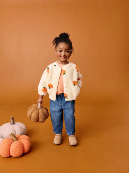 |Girl| Jaqueta Bomber De Fleece Borg Da Cream Pumpkin (3 meses a 8 anos)