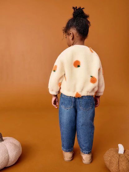 |Girl| Jaqueta Bomber De Fleece Borg Da Cream Pumpkin (3 meses a 8 anos)